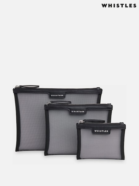 Whistles Black Mesh Pouches 3 Pack (V55197) | AED227