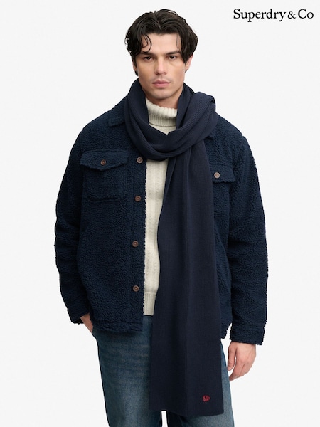 Blå - Regular Superdry Logo Knitted Scarf