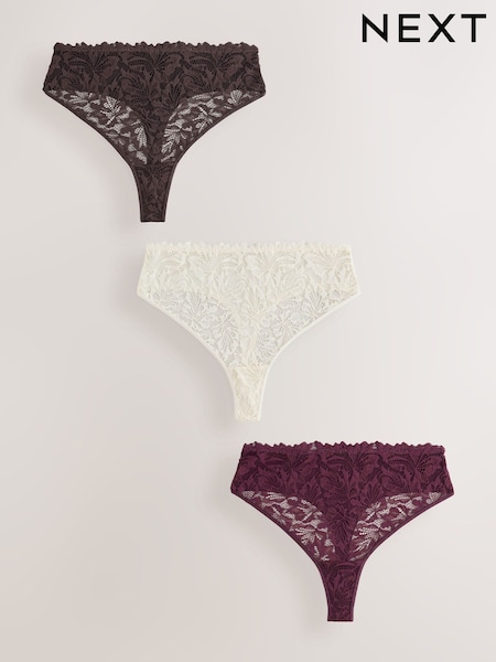 Šokoladinė ruda / uogų / Cream - Lace Front No Vpl Invisible Knickers 3 Pack