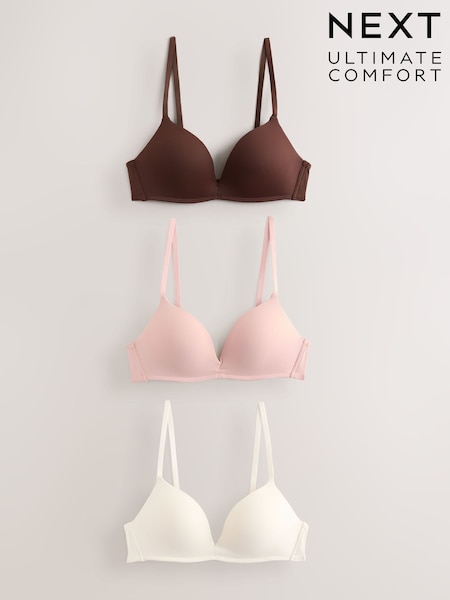 Chocolate/Pink/Cream - A-e Ultimate Comfort Smoothing T-shirt Bras 3 Pack
