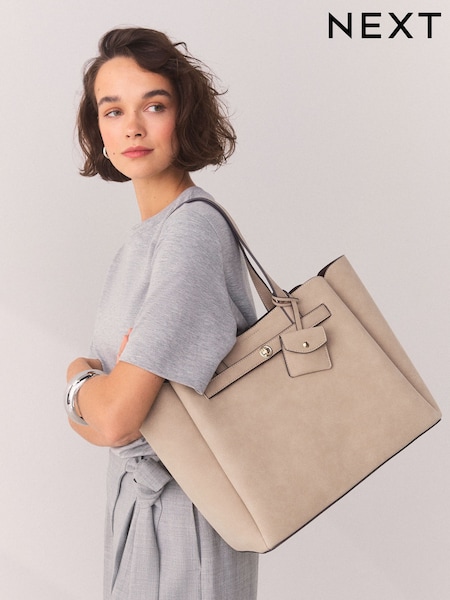Mink Brown - Belted Charm Tote Bag