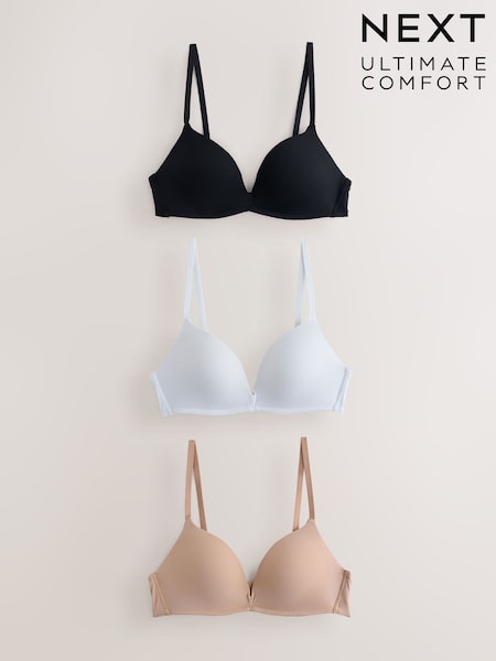 Black/White/Praline Nude - A-e Ultimate Comfort Smoothing T-shirt Bras 3 Pack