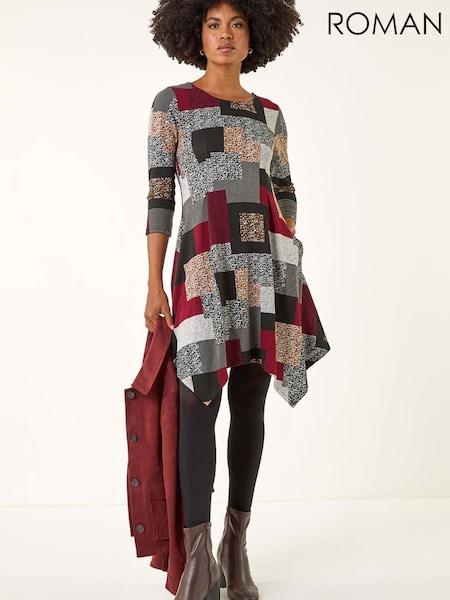 Roman Red Patchwork Pocket Detail Stretch Dress (V55809) | €63.50