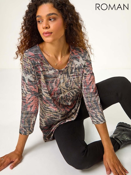 Roman Green Animal Print Stretch Tunic (V55818) | €48