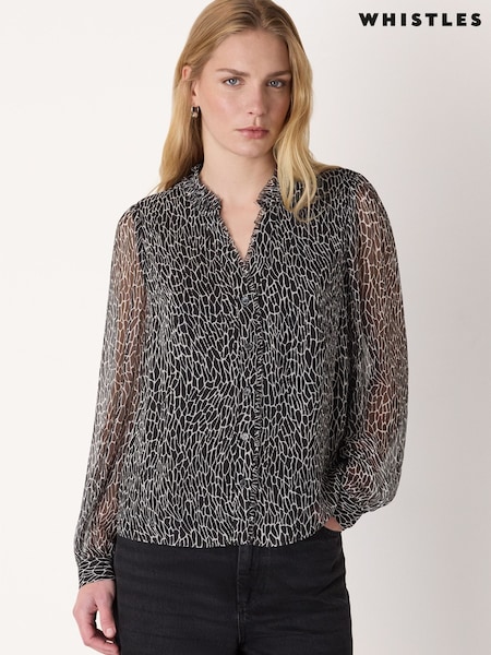 Whistles Black Dragonfly Long Sleeve Blouse (V55834) | $247