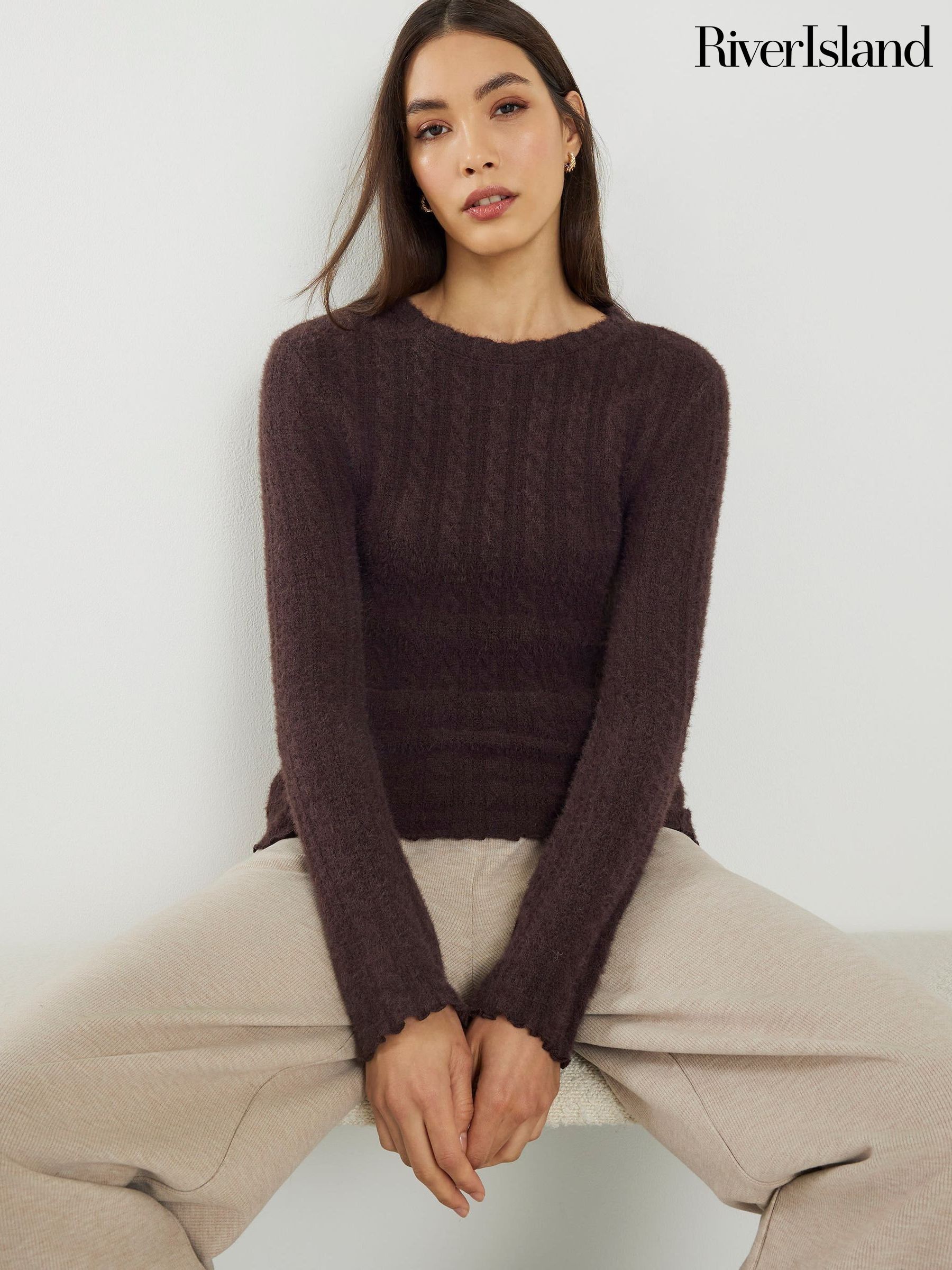 Buy Women's Tops Cable Knitted Long Sleeve Online | Next USA