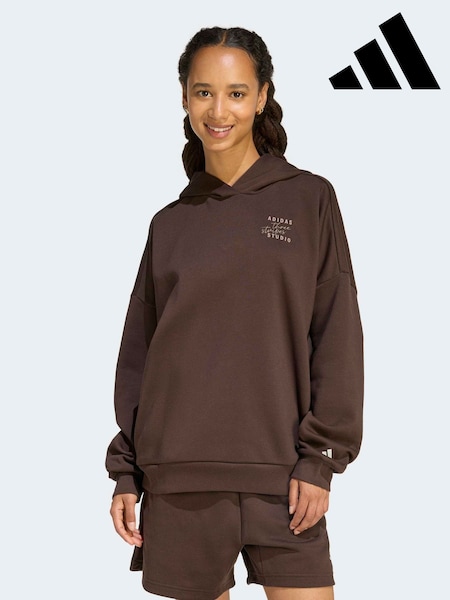 adidas Brown 3 Stripe Studio Fleece Hoodie (V55894) | R$ 590