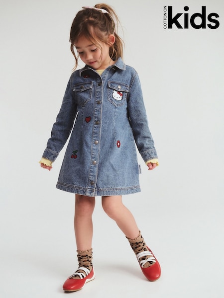 Cotton On Blue Hello Kitty Sasha Long Sleeve Denim Shirt Dress (V55907) | OMR23