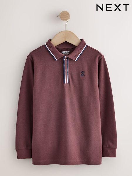 Rouge bordeaux - Long Sleeve Tipped Polo Shirt (3-16yrs)