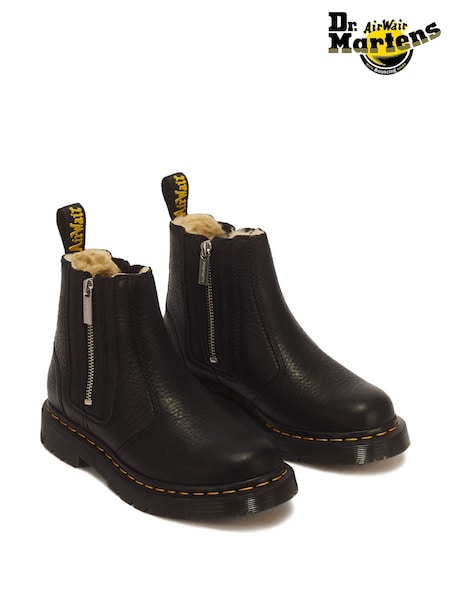 Black - Dr. Martens 2976 Alyson Faux Fur Zip Wintergrip Chelsea Boots