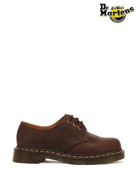 Brown - Dr. Martens 1461 Embossed Floral Crazy Horse Lace Up Shoes