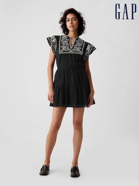 Gap Black Crinkle Gauze Embroidered Mini Dress (V56164) | €29