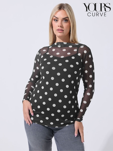 Yours Curve Black Limited Polka Dot Scarf Top (V56370) | kr424