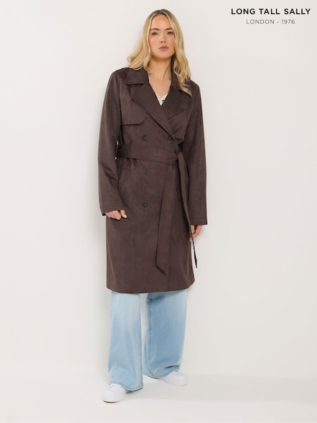 Long Tall Sally Brown Suedette Trench Coat (V56376) | ₪372