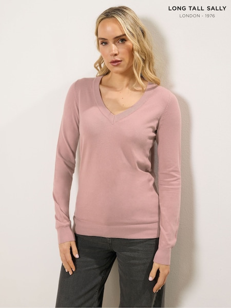 Long Tall Sally Pink Fine Gauge V-Neck Jumper (V56384) | AED169