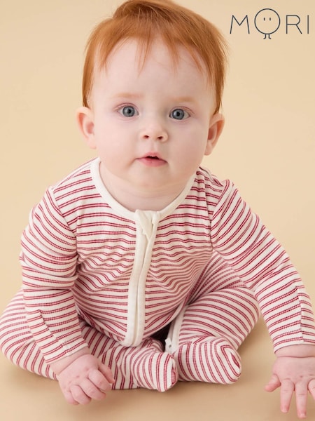 MORI Red Supersoft Stripe Two Way Zip-Up Sleepsuit (V56629) | NT$1,560