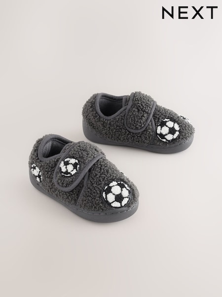 Grey Football - Touch Fastening Cupsole Slippers