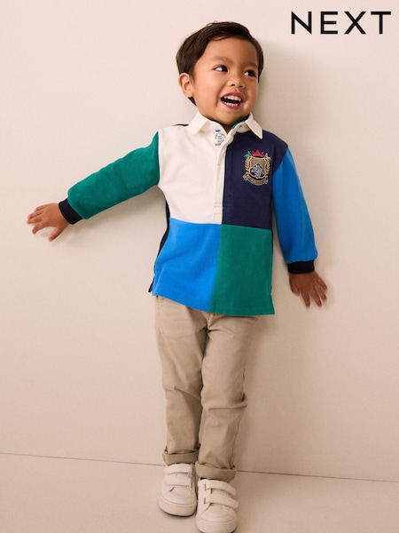 Blue/Green Quad - Long Sleeve Rugby Polo Top (3mths-7yrs)