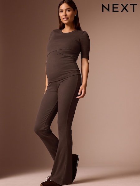 Chocolate Brown - Maternity Flare Leggings