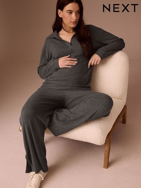 رمادي - Maternity Knit Co-ord Trousers Set