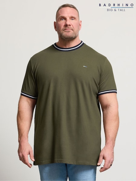 Green - Long Badrhino Big & Tall Pique Ringer T-shirt
