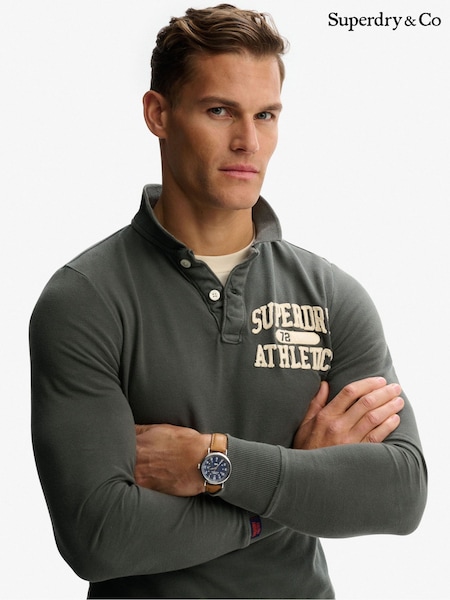 Superdry Grey Vintage Athletic Long Sleeve Polo Shirt (V56970) | NT$2,100