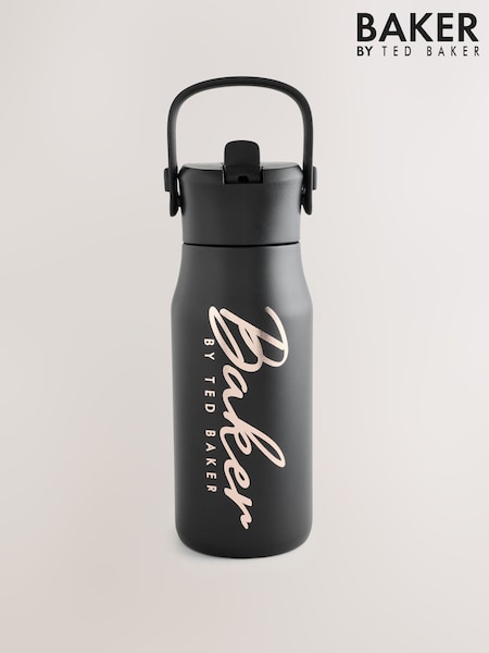 Black & Rose Gold - Baker By Ted Baker Back To School Stainless Steel Water Bottle With Straw
