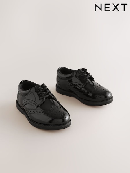 Black Patent - Lace Up Brogue Shoes