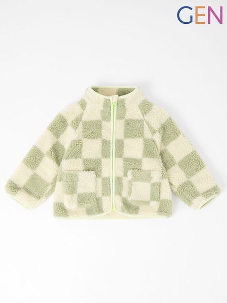 Zielony - GEN Checkerboard Borg Jacket (V57162) | 190 zł
