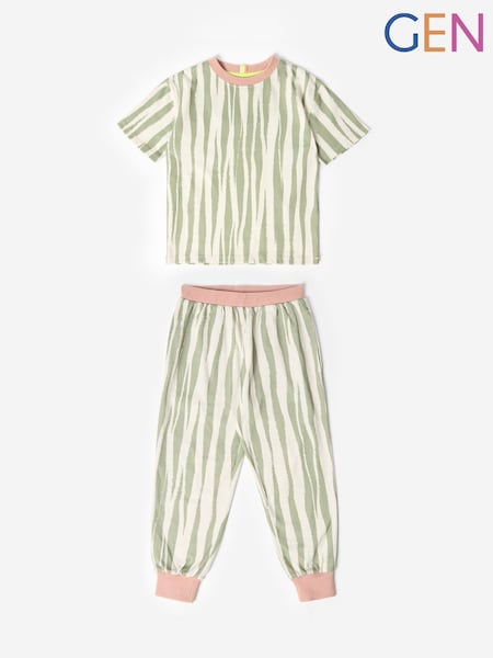 GEN Green Short Sleeve Tiger Stripe Printed Pyjamas (V57176) | kr283
