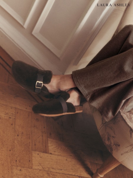 Chocolate Brown - Laura Ashley Faux Fur Footbed Slippers