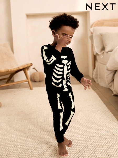 Zwart glow in the Dark Skelet - Halloweenpyjama's (9mths-12yrs)