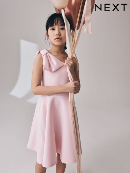 Pink - One Shoulder Bow Scuba Occasion Dress (3-16yrs)