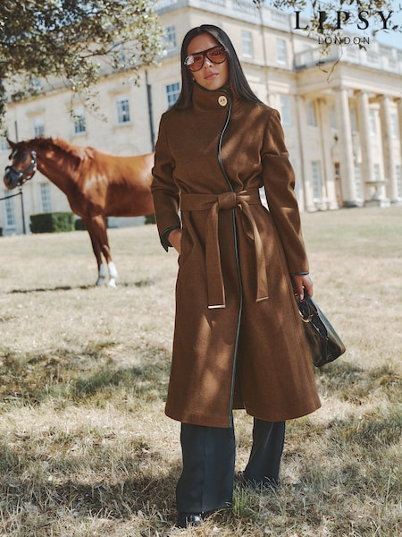 Pumpkin - Lipsy Petite Funnel Neck Belted Longline Coat