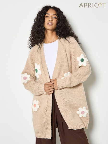 Apricot Natural 3D Daisy Chunky Knit Cardigan (V57560) | SGD 106