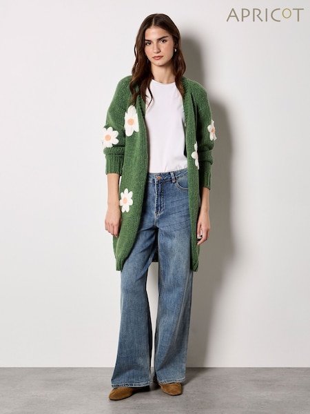 グリーン - Apricot 3D Daisy Chunky Knit Cardigan (V57562) | ¥ 11,180