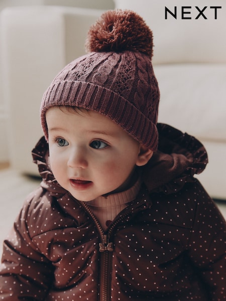 Brown Cable Knitted - Cable Knitted Pom Baby Beanie Hat