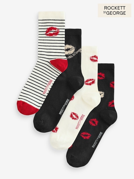 Black/Red Lips Print - Rockett St George Socks 4 Pack