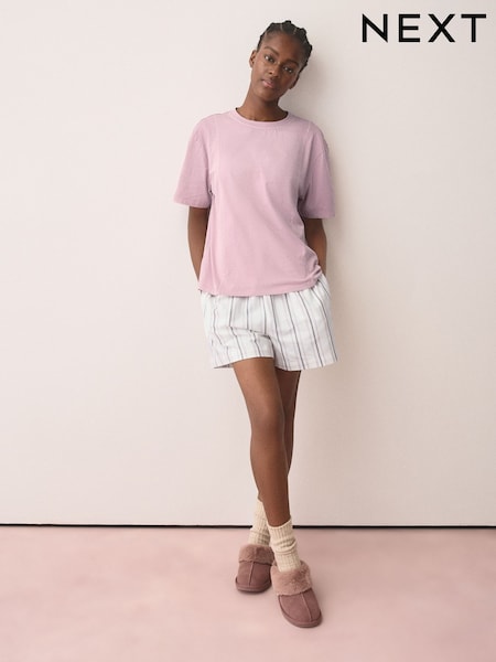 Lilac Purple - Woven Stripe Short Pyjamas Set