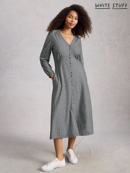 White Stuff Blue Megan Button Jersey Dress (V58533) | $172