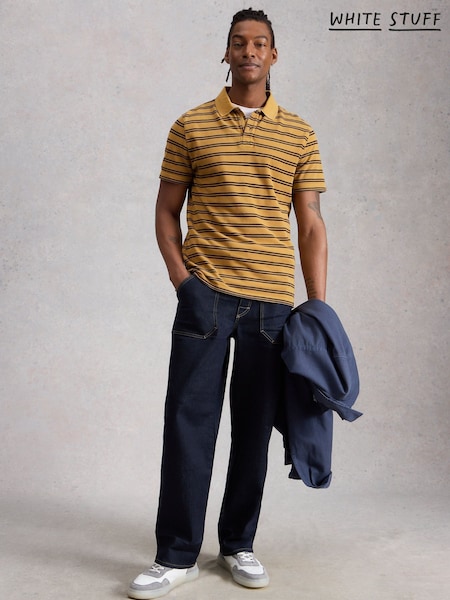 White Stuff Yellow Short Sleeve Utility Stripe Polo Shirt (V58536) | AED221