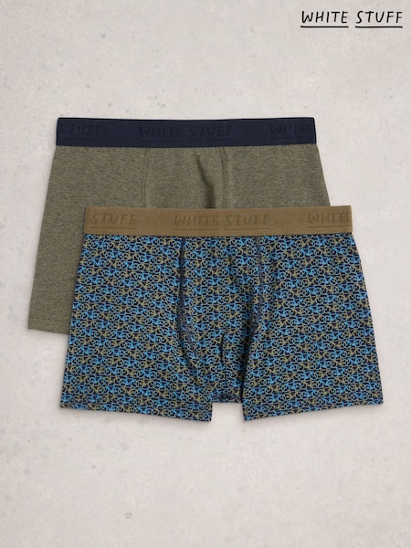 כחול - White Stuff Hove Stripe & Plain Boxers 2 Pack (V58538) | 115₪