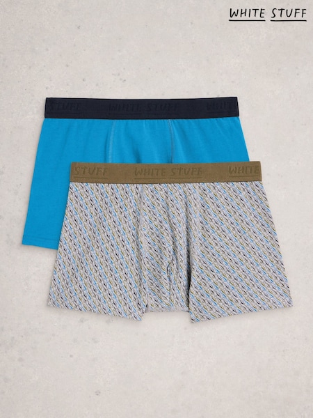 White Stuff Green Hove Stripe & Plain Boxers 2 Pack (V58545) | AED116