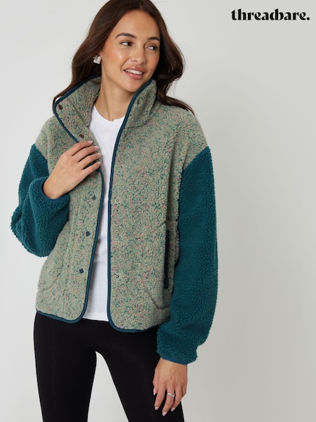 Threadbare Green Colourblock Snap Borg Fleece (V58607) | 291 SAR