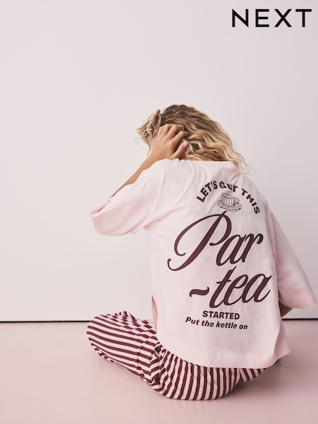 Pink Stripe Tea - Graphic Short Sleeve Pyjamas