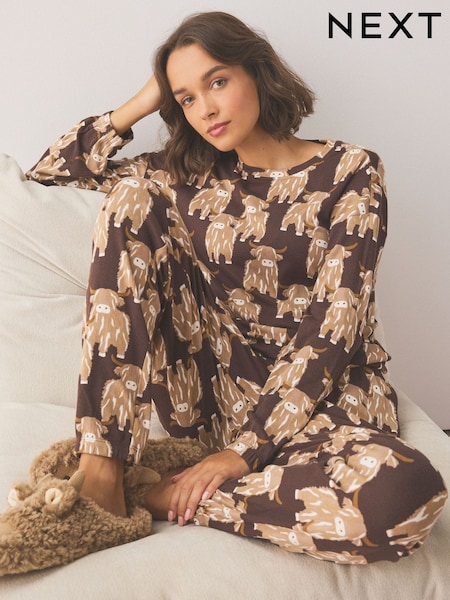 Chocolate Brown Hamish The Highland Cow - Cosy Long Sleeve Pyjamas