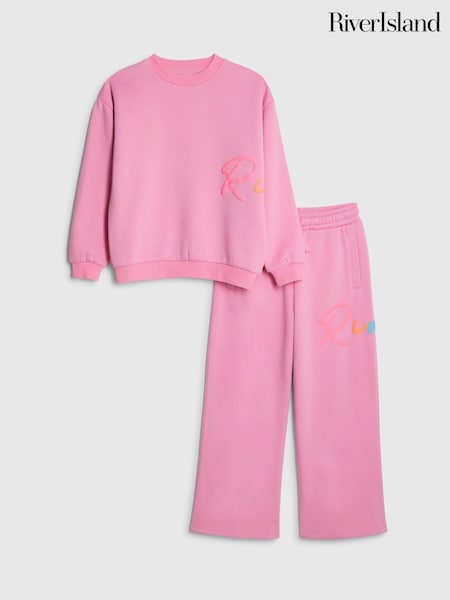 River Island Pink Sweatshirt & Wide Leg Joggers Set (V58623) | AED169
