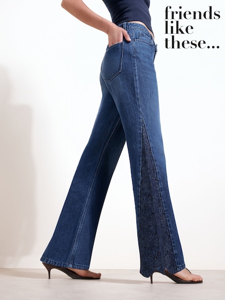 כביסת שטיפה - Friends Like These Embroidered Insert Denim Flare Jeans