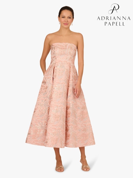 Adrianna Papell Pink Strapless Jacquard Ankle Dress (V58829) | AED1,508