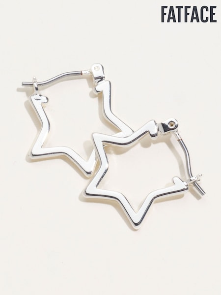 Silver Tone - Fatface Star Hoop Earrings